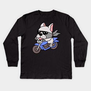 Pit Bull Dog Biker Dog Owner Retro Funny Dog Kids Long Sleeve T-Shirt